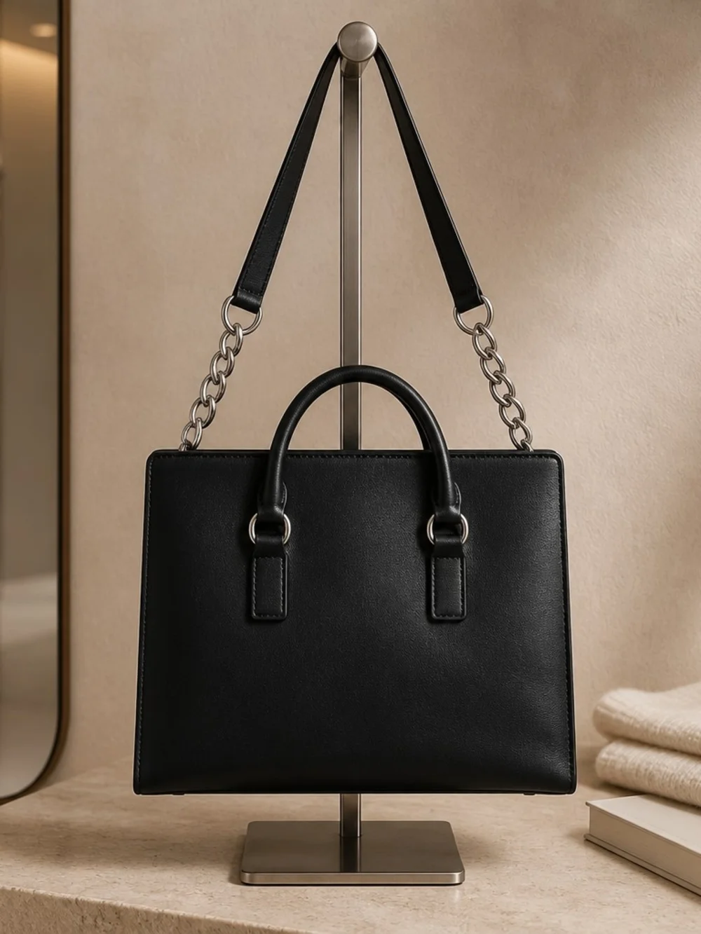 Michael Kors Hamilton Black Saffiano Leather Satchel with  Silver Hardware